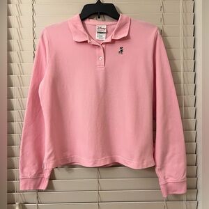 Disney Store Mickey Mouse Long Sleeve Polo Collared Shirt Pink Youth Girls XL